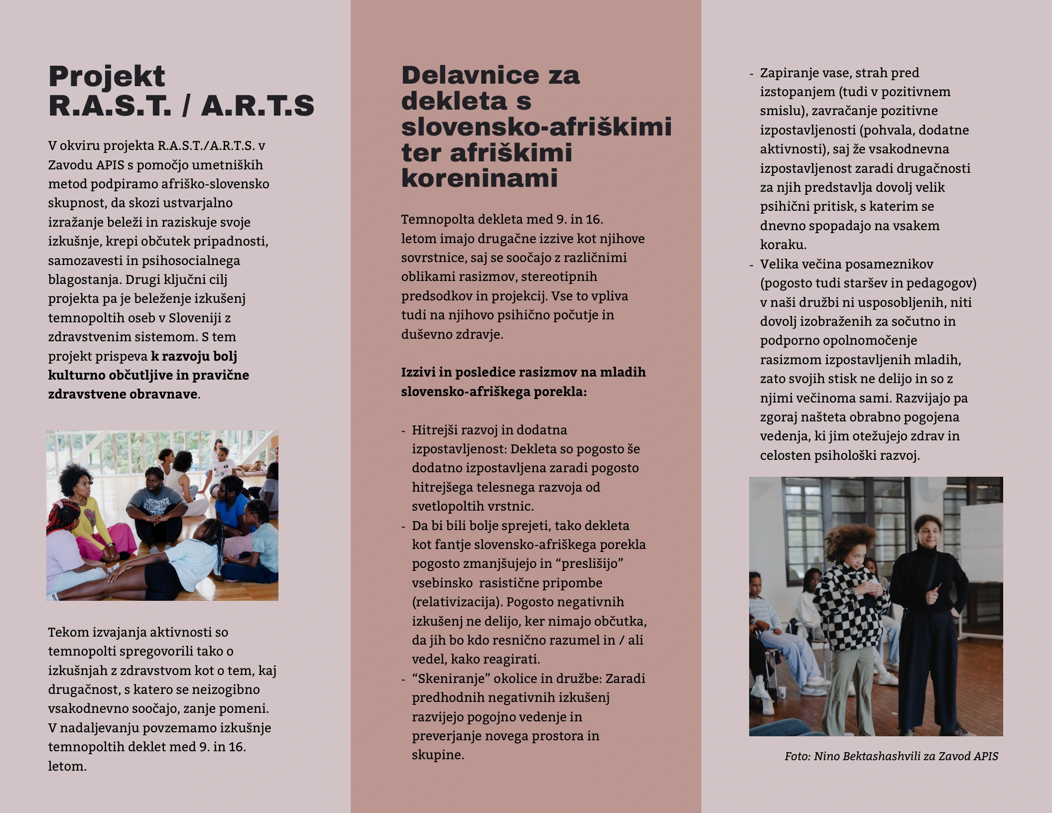 Predstavitev projekta R.A.S.T. / A.R.T.S., prva stran letaka v slovenščini.